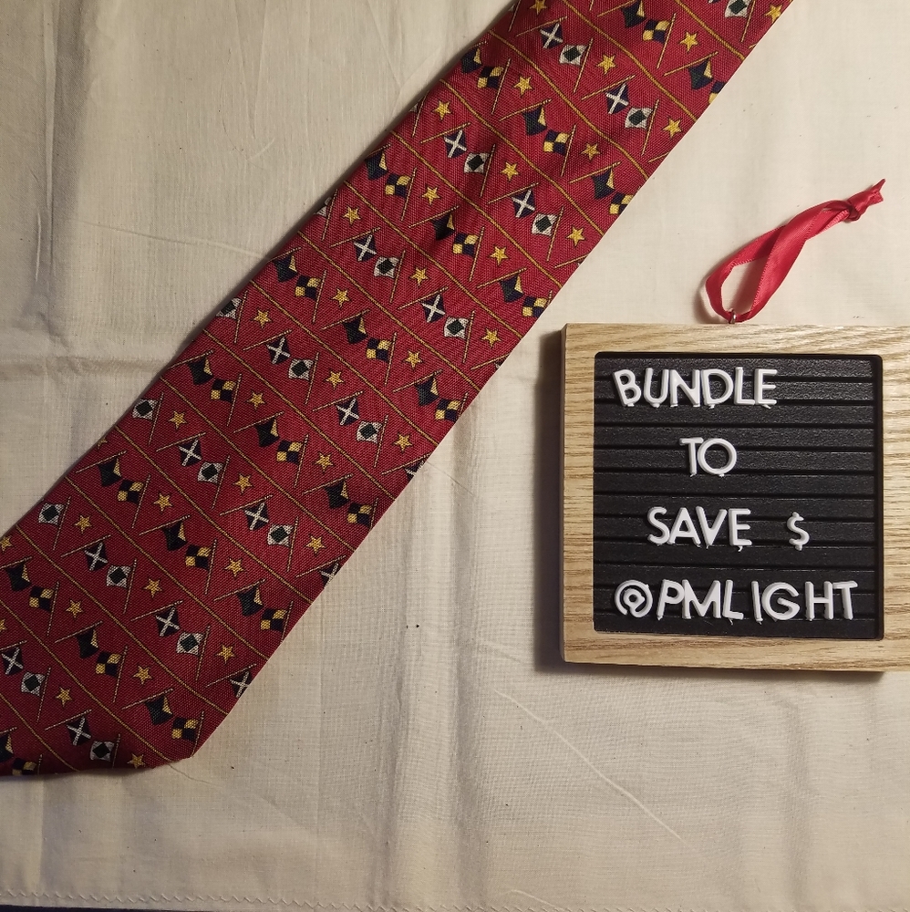 Tommy Hilfiger Neck Tie Nautical Flags on Red Background